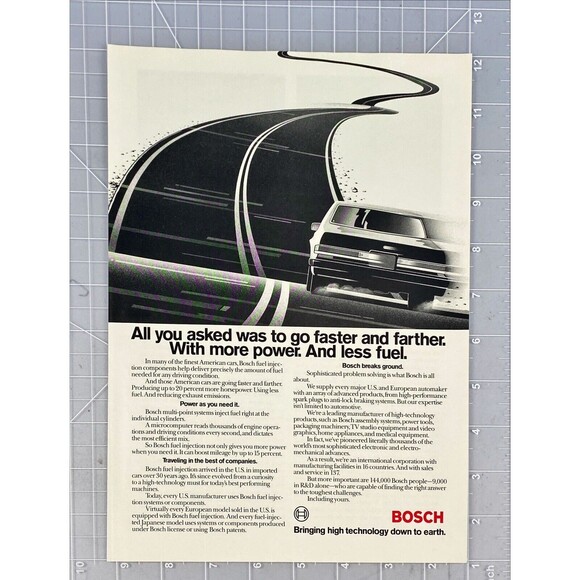 BOSCH "Bringing High Technology to Finest American Cars"  Vintage Print Ad 1986 - Picture 2 of 3